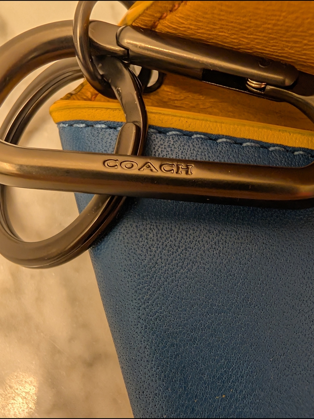 Coach Blue Leather Coin Pouch with Yellow Accent - Picture 5 of 6